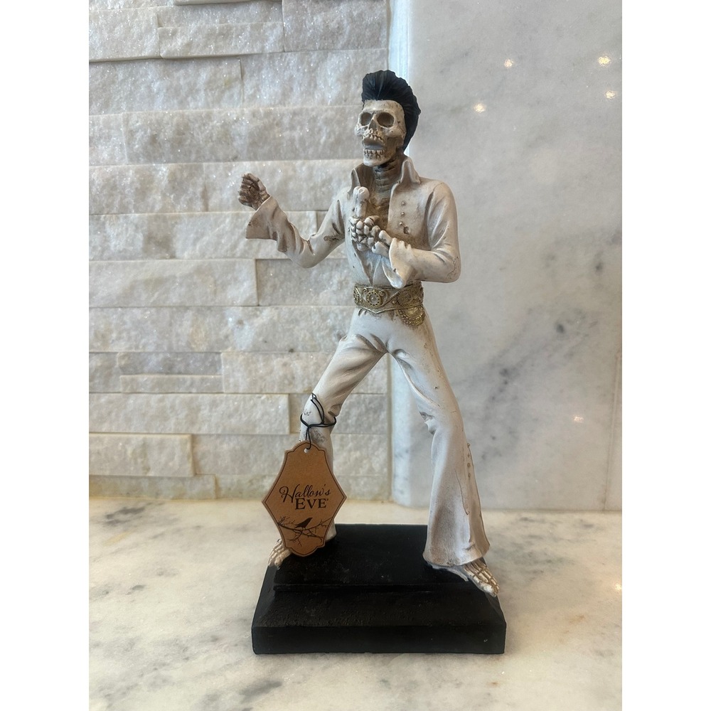 Hallows Eve Skeleton Elvis Figurine Halloween Decor Rock n Roll King Statue